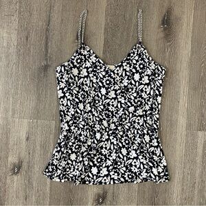 MICHAEL KORS Chain Link Straps Floral Sweatheart Peplum Wrap Blouse Womens Large